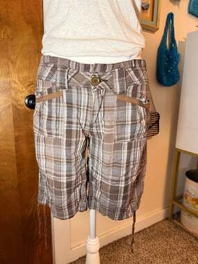 Y2K Unionbay Brown Plaid Cargo Bermuda Shorts